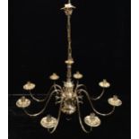 An Italian gilt brass eight branch electrolier chandelier