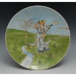 A Minton Aesthetic Movement circular plaque, painted after Walter Crane with Little Bo Peep, 25.