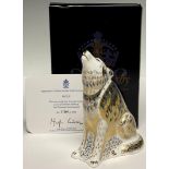 A Royal Crown Derby paperweight, Wolf, limited edition 1,164/2,500, gold stopper, certificate, boxed
