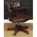 A Victorian style swivel office chair, 82cm high, 62cm wide, the seat 51cm wide and 42cm deep