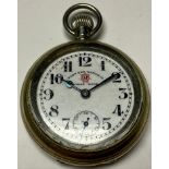 A silver plated open face pocket watch, West End Watch Co. Swiss made, The A1 Regulator, white