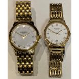 A gentleman's Raymond Weil 18k gold electroplated watch, white dial, Roman numerals, integral