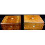 A late 19th century walnut marquetry inlaid workbox, mother-of-pearl octagonal cartouche and
