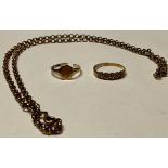 A 9ct gold belcher necklace chain, marked 9ct on the clasp, 9.8g; a 9ct gold dress ring, size P, 1.