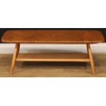 An Ercol elm and beech coffee table, unmarked, 35.5cm high, 105.5cm long, 46cm wide