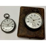 A Victorian silver open face pocket watch, white enamel dial, Roman numerals, subsidiary seconds