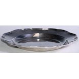 A German silver shaped circular dish, 30cm diam, maker ED, Augsburg mark with date letter N, 18th/
