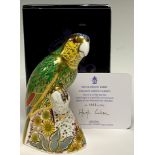 A Royal Crown Derby paperweight, Amazon Green Parrot, specially commissioned limited edition, 1,