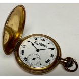 A gold plated hunter pocket watch, Chas. T.Robey, Coventry, top wind