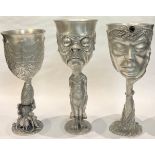 A pewter Royal Selangor Lord of the Rings/The Hobbit goblet, Gollum, 21cm; two others, Galadriel and