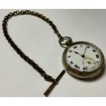 An early 20th century open face pocket watch, Roman numerals of white enamel dial, subsidiary
