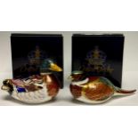A Royal Crown Derby paperweight, Woodland Pheasant, gold stopper, boxed; another, Mallard, gold