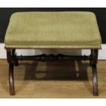 A William IV mahogany X-frame stool, stuffed-over seat, 41.5cm high, 59.5cm wide, 52cm deep, c.1835