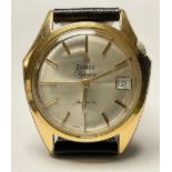 A Zodiac Olympus automatic gentleman's wrist watch; asymmetric gold coloured case, leather strap,
