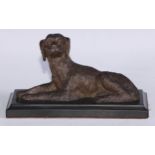 French School (19th century), a brown patinated bronze, of a dog, rectangular black marble base,