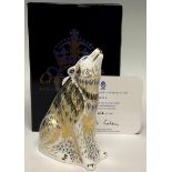 A Royal Crown Derby paperweight, Wolf, limited signature edition, 434/2,500, signed in gold by