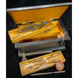 Tools - a pine tool chest containing various carpentry chisels, Rabone leather cased tape measure,
