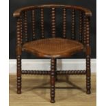 A late 19th century bobbin turned chair, cane seat, 63cm high, 58cm wide, c.1890