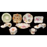 A Royal Crown Derby 1128 pattern shaped square trinket dish, c.1927; Posies trinket dishes; a Posies
