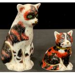 A pair of Royal Crown Derby paperweights, Mother Cat and Calico Kitten, gold stoppers, printed marks