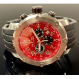 A gentleman's TW Steel stainless steel chronograph watch, red dial, Arabic numerals, three