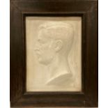 A World War I period plaster cameo portrait plaque, Albert I, King of the Belgians, signed