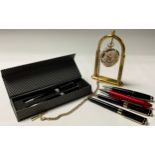 Pens - a Cross fountain pen and biro set, boxed; a Scrivener pen, another, other Cross biro type