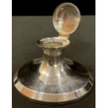 A George V silver capstan inkwell, 10.5cm diam, Birmingham 1919