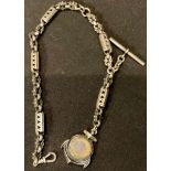 A Victorian silver coloured metal fancy link Albert chain, with anchor compass fob
