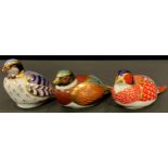 A Royal Crown Derby paperweight, Pheasant, gold stopper; others, Red Legged Partridge, 21st