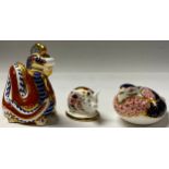 A Royal Crown Derby paperweight, Imari piglet, gold stopper; Pheasant, gold stopper, Dragon, no