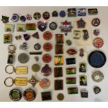 A collection of enamel and other badges, including Butlins, advertising, motor cycling, royal,