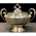 A 19th century plated two-handled pedestal tureen and cover, 38cm wide over handles