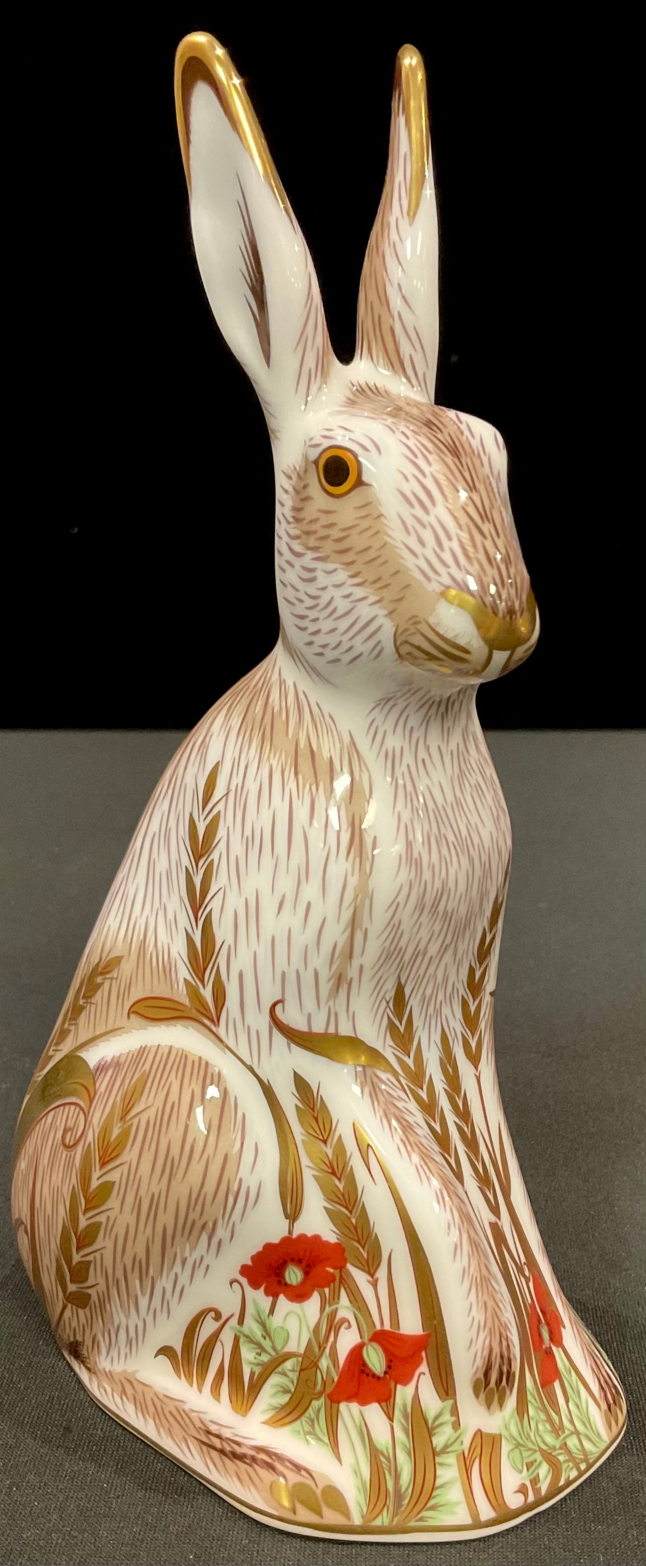 A Royal Crown Derby paperweight, Midsummer Hare, gold stopper, printed marks