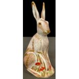 A Royal Crown Derby paperweight, Midsummer Hare, gold stopper, printed marks