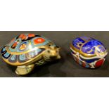 A Royal Crown Derby paperweight, Terrapin, gold stopper; another, Millennium Bug, gold stopper (2)