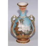 A Royal Worcester ovoid vase, painted by Charles Baldwin, signed, with swans, on a turquoise ground,