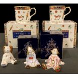 A Royal Crown Derby Treasures of Childhood mug, boxed; another the same; others, Stripy Clown,