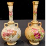 A Royal Worcester blush ivory two handled globular bottle vase, decorated with flowers, number