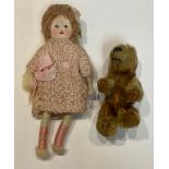 Toys & Juvenalia - an early 20th century miniature jointed golden mohair teddy bear, 6cm high and