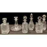 Glassware - decanters, a Cumbrian Crystal ship's decanter and stopper; others, various shapes (6)