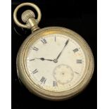 A nickel open faced pocket watch, top winding, screw back, large size, 5.5cm diameter