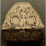 A 19th century Russian silver filigree miniature casket