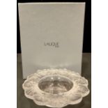 A Lalique Paris Honfleur pattern circular bowl, the border moulded with frosted glass leaves, number