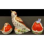 A Royal Crown Derby paperweight, Christmas Mistle Thrush, gold stopper, printed marks; others,