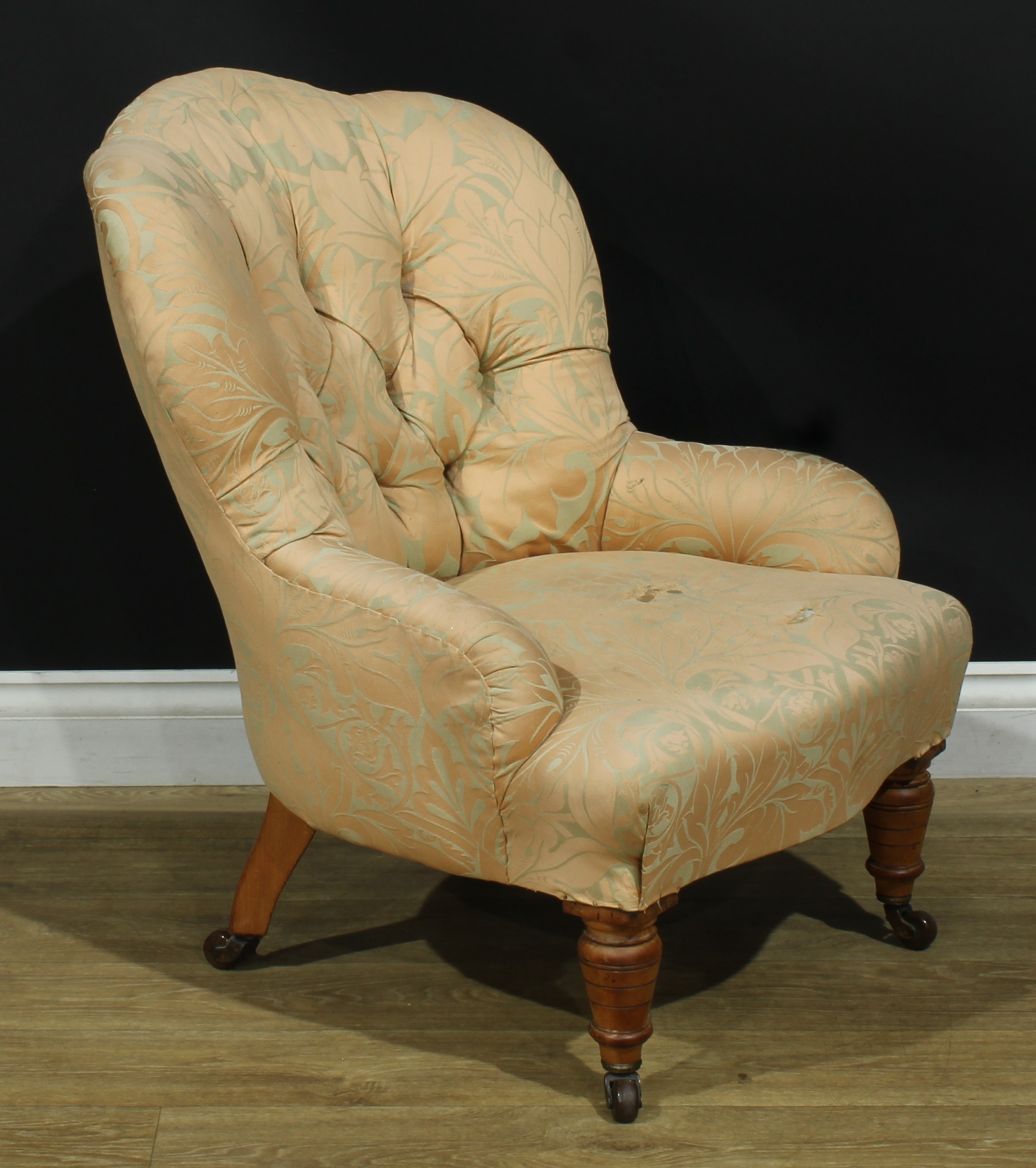 A Victorian drawing room easy chair, 78.5cm high, 63cm wide, the seat 38cm wide and 42cm deep - Image 2 of 2