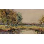 Michael Crawley (contemporary) Backwater, River Trent, signed, watercolour, 25cm x 44cm