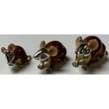 A family of three sterling silver and enamel mice, by JDJ, hallmarked for 2000, marked 925, the