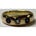 A 9ct gold ring, set with stones, size P, marked 375, 5.6g