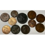 A collection of copper & bronze UK coins: Twopence, Boulton & Watt 1st issue 1797, AVF/GF,